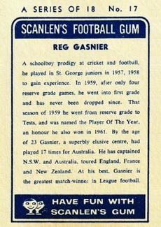 1963 Scanlens NRL #17 Reg Gasnier Back